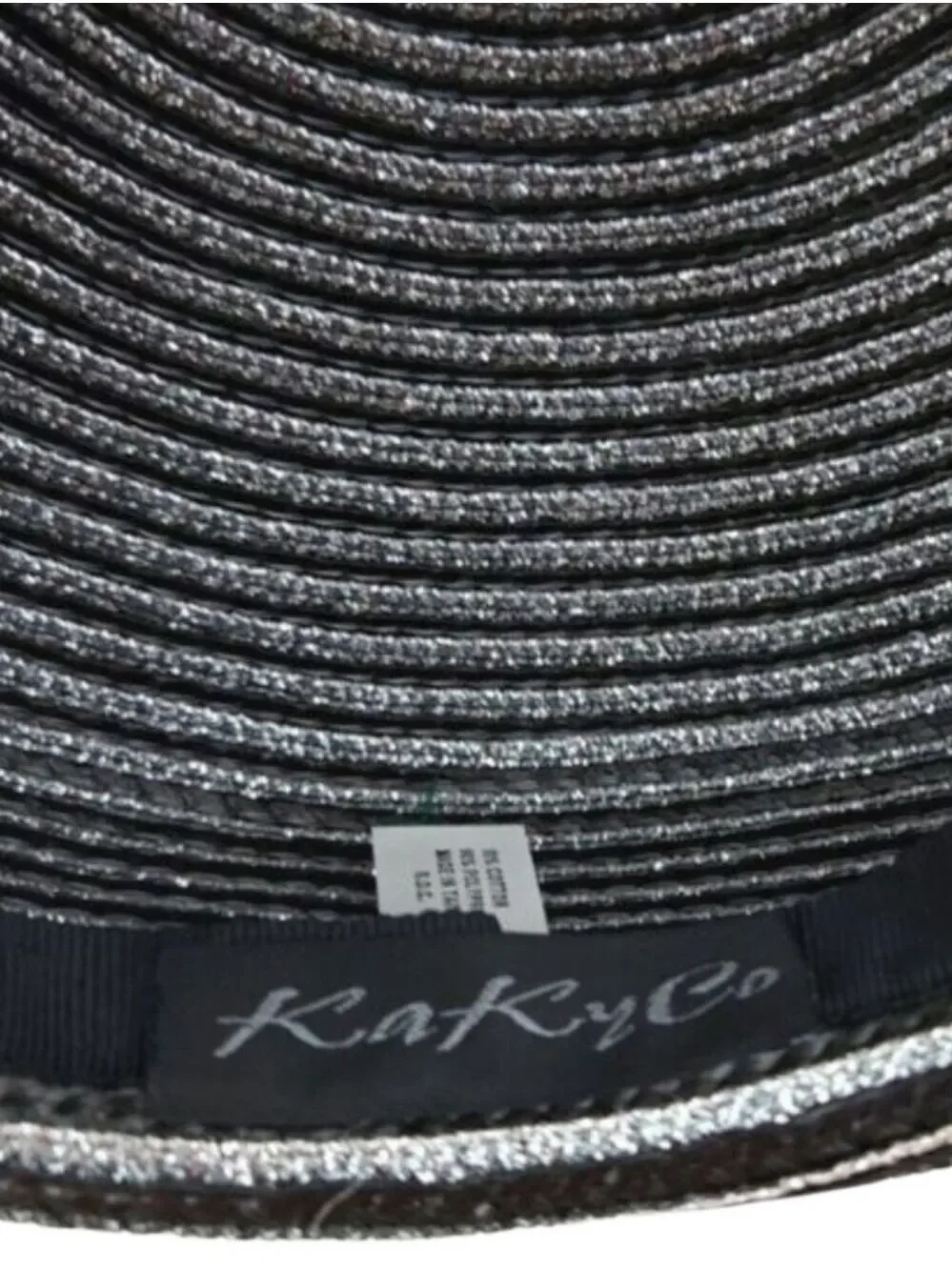 KaKy Co. Black Silver Metallic Beret Hat Bow Feathers